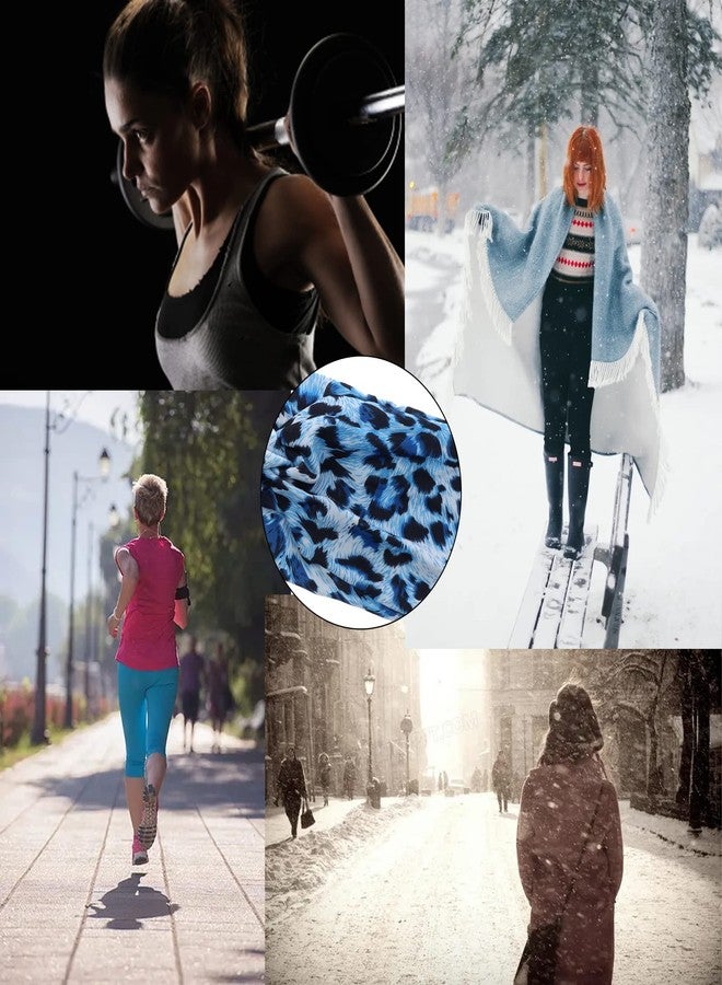 Woration طوق رأس لليوغا بنقشة جلد النمر، مزين بصليب، مطاطي عريض، غطاء رأس، ربطة شعر، ربطة شعر على شكل عقدة توربان، إكسسوارات شعر للنساء والفتيات - أزرق - Image 4